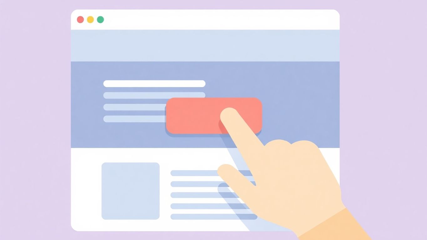 Hånd som klikker på en farget knapp.