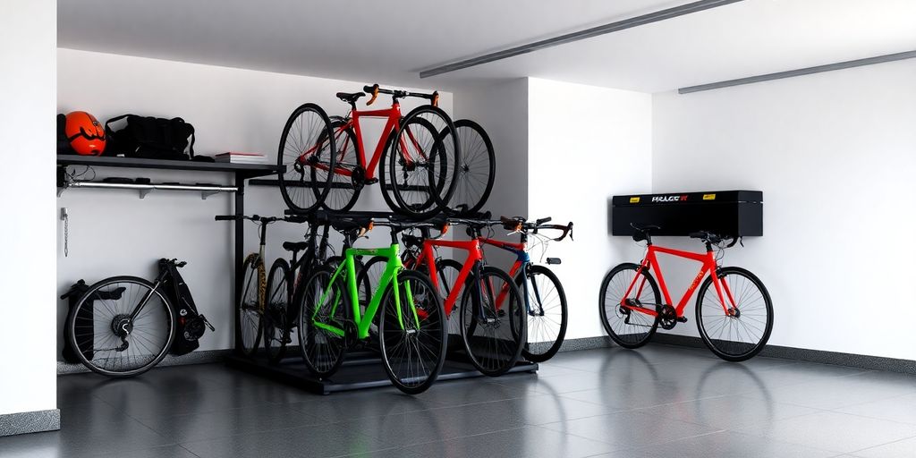 Compact bike rack in a stylish garage setting.
