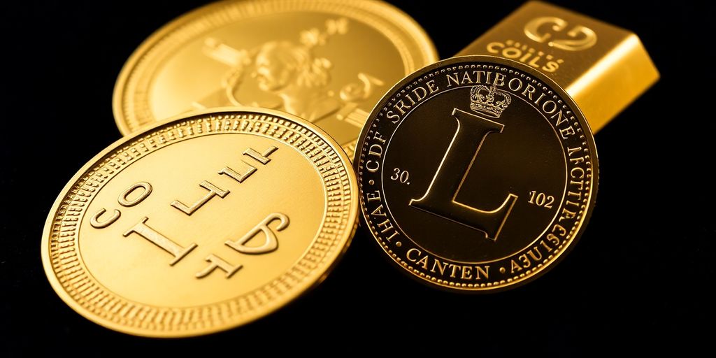Pièces de Napoléon en or et lingots d'or.