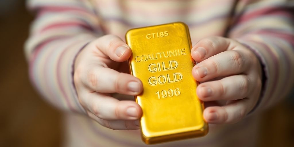 Barre d'or dans les mains d'un enfant.