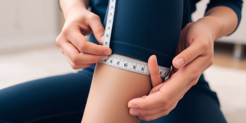 Close-up measuring calf for compression socks.