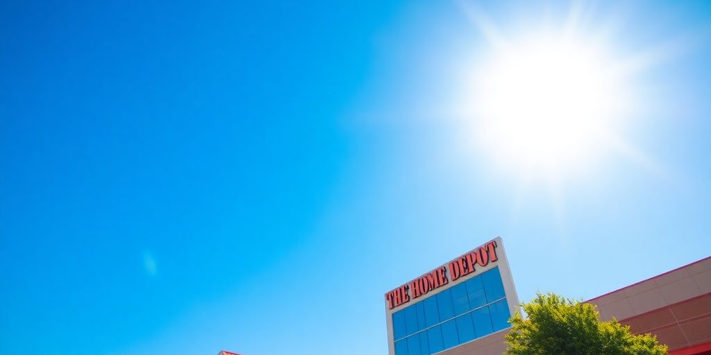 Home Depot building exterior with clear blue sky.