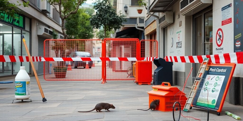 Mediu urban curat fără rozătoare, instrumente de control dăunători.
