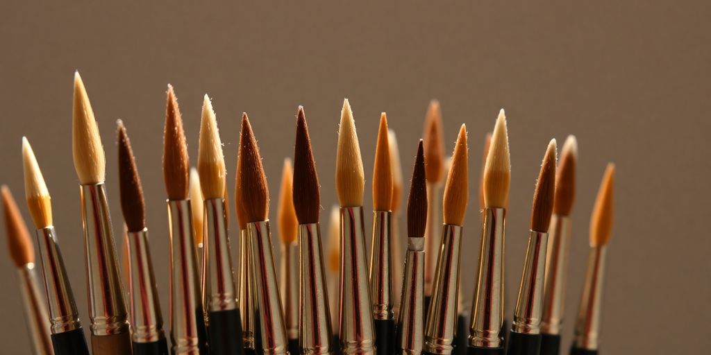 Close-up of fine miniature paint brushes.