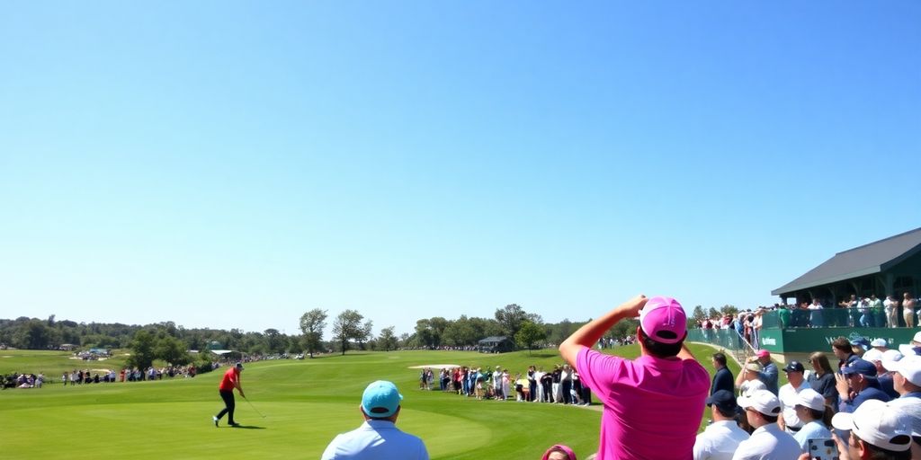Golfers in action on a sunny tournament day.