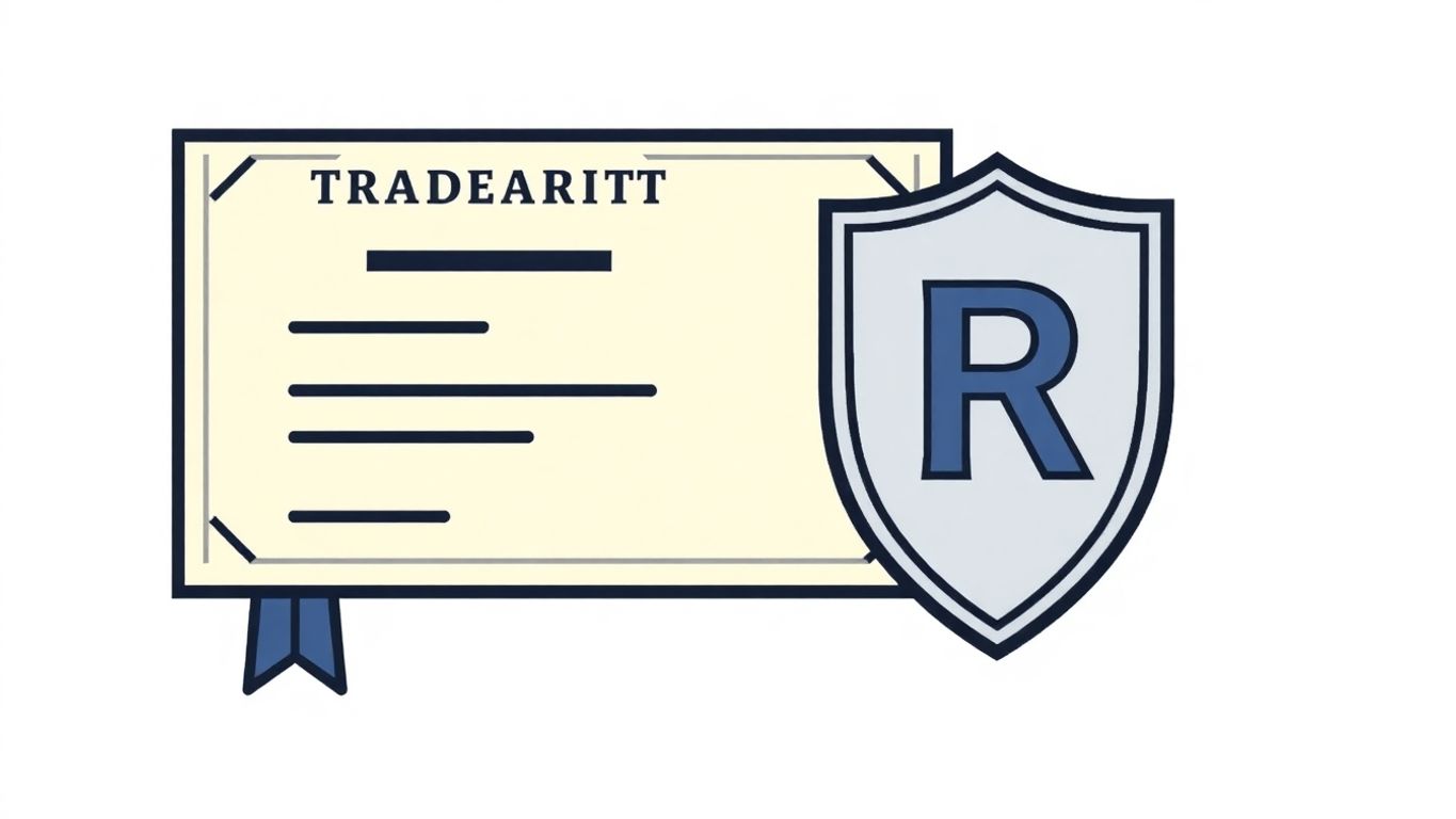 Illustrasjon av varemerkeregistrering og beskyttelse.