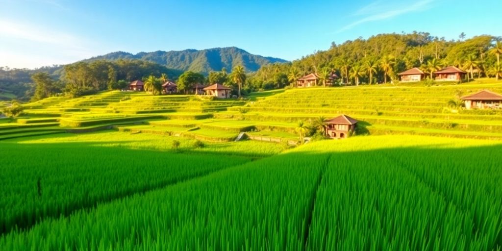 Scenic view of Bali's rice paddies and villas.