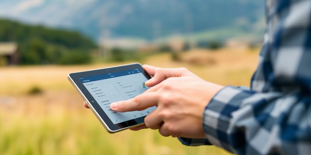 Person using GoFormz app on a tablet outdoors.