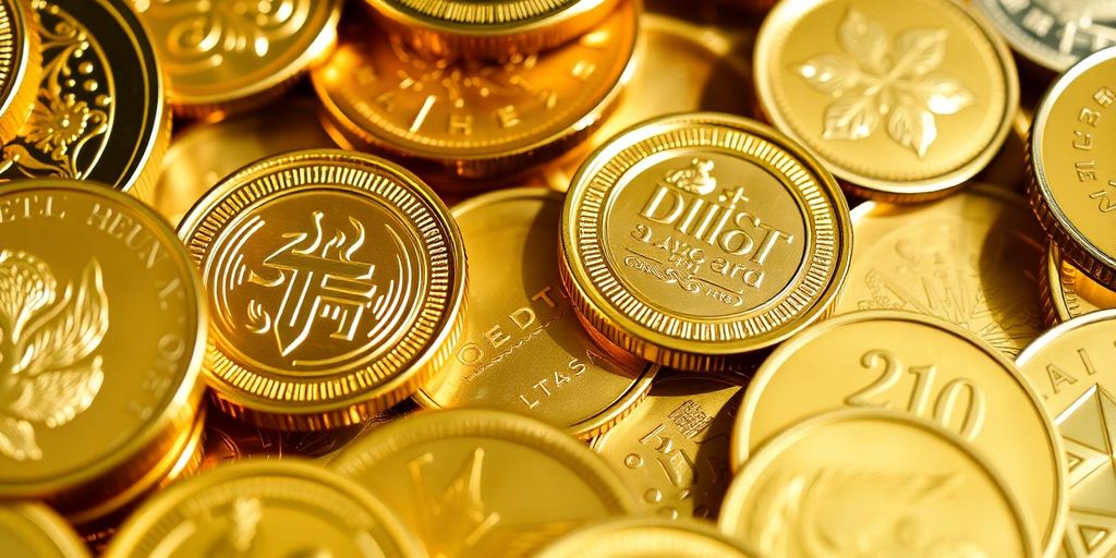Pièces d'or asiatiques près de pièces d'Océanie.