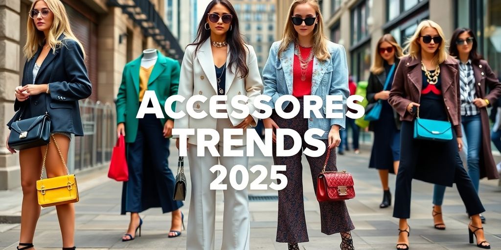 Modische Accessoires und Outfits für 2025 in urbanem Umfeld.