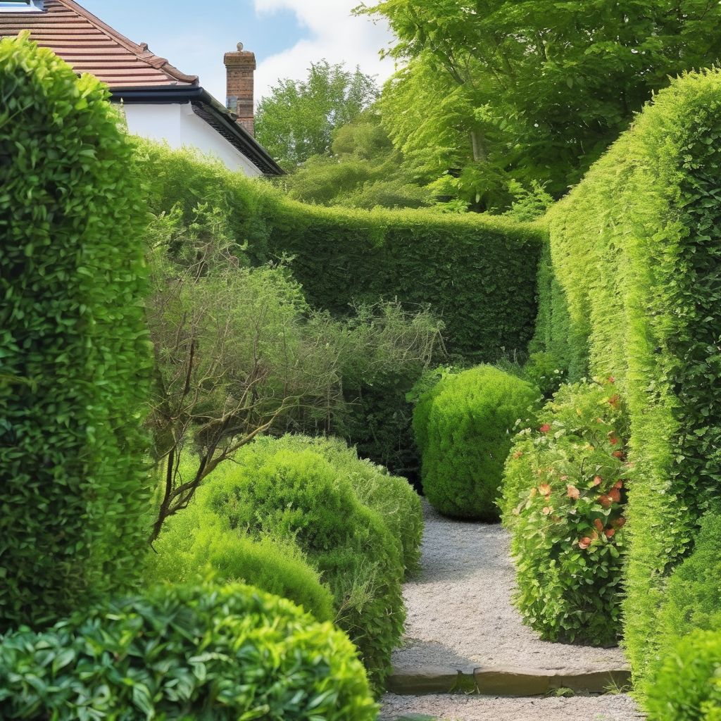 eco-friendly hedge trimming in a garden