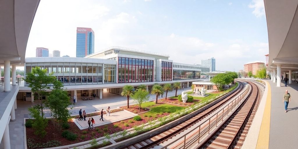 Modern architecture of Innovation Center Metrorail Station in urban setting.