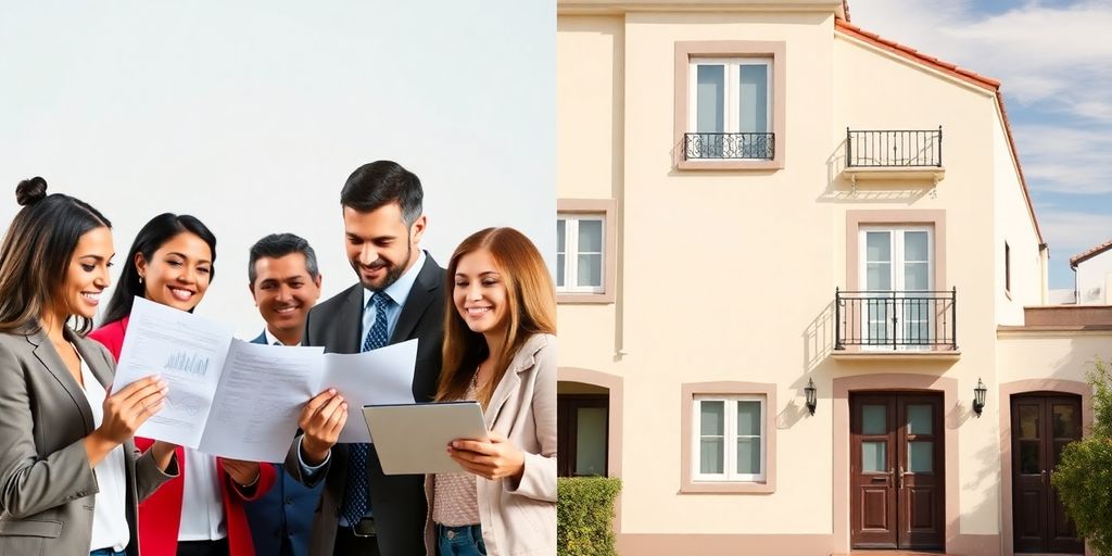 Expats receiving keys to a modern Portuguese home.