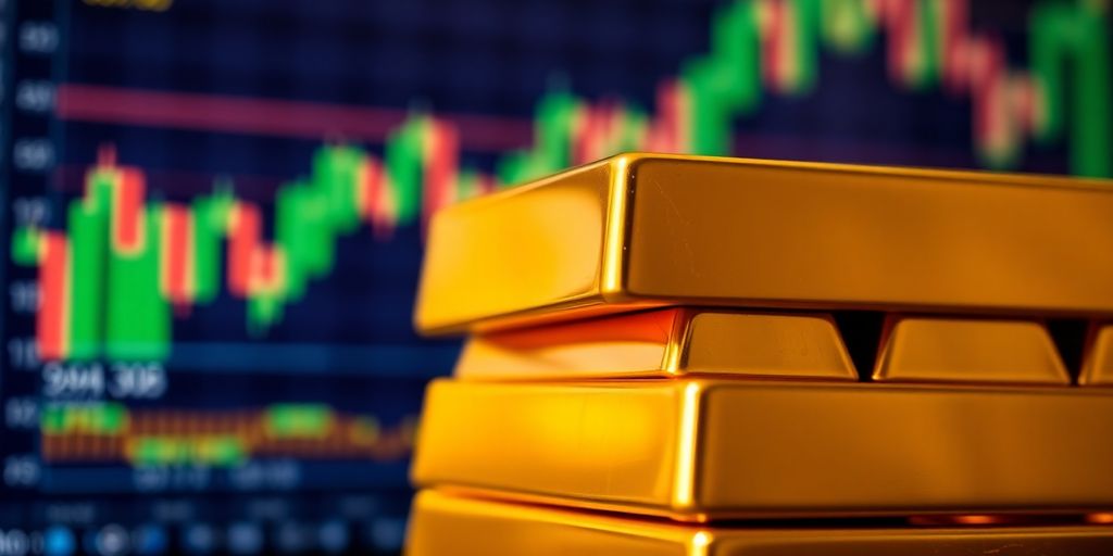 Lingots d'or empilés sur une plateforme de trading.