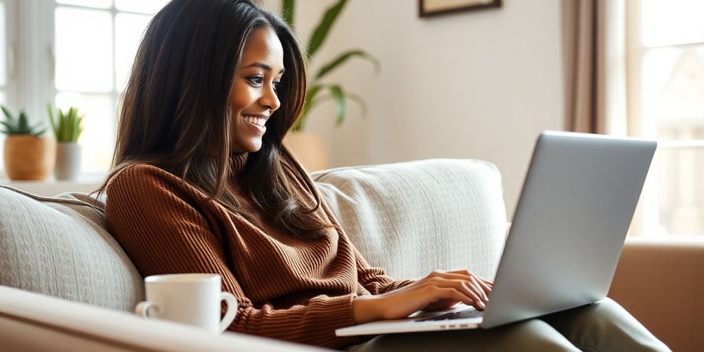 Person working remotely on laptop at home