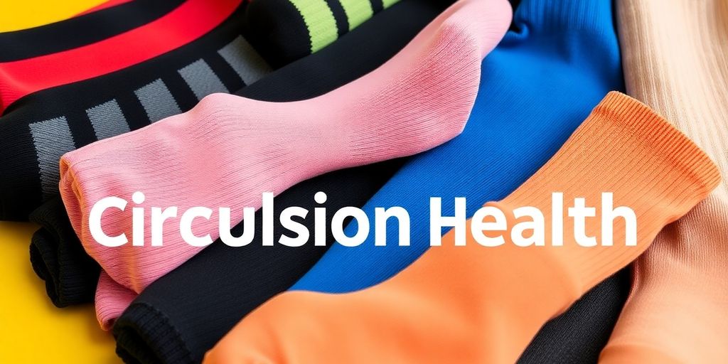 Colorful compression socks displayed for circulation support.