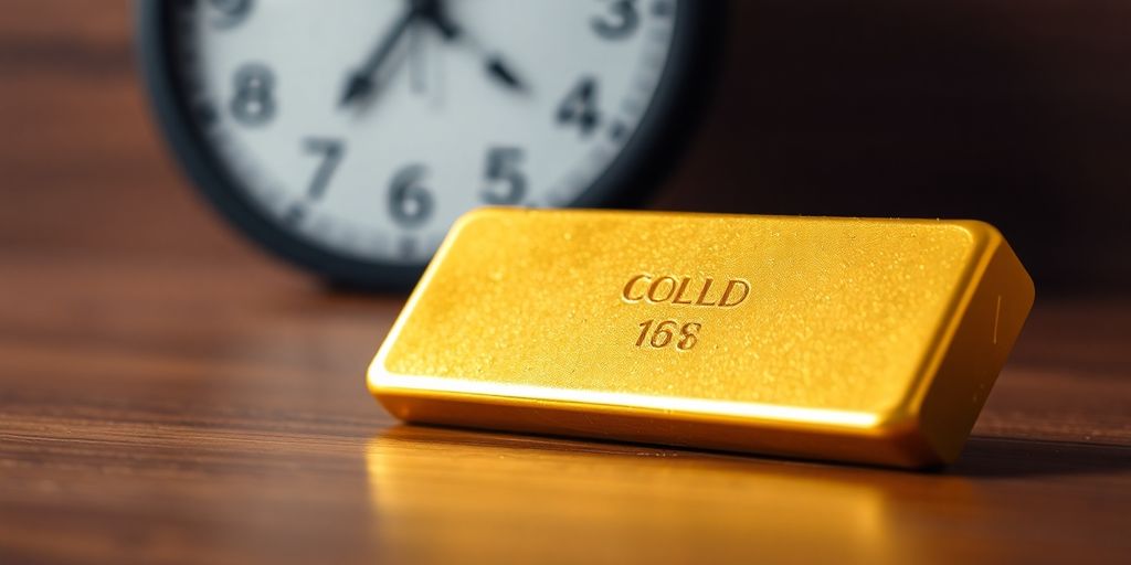 Lingot d'or sur une table en bois.