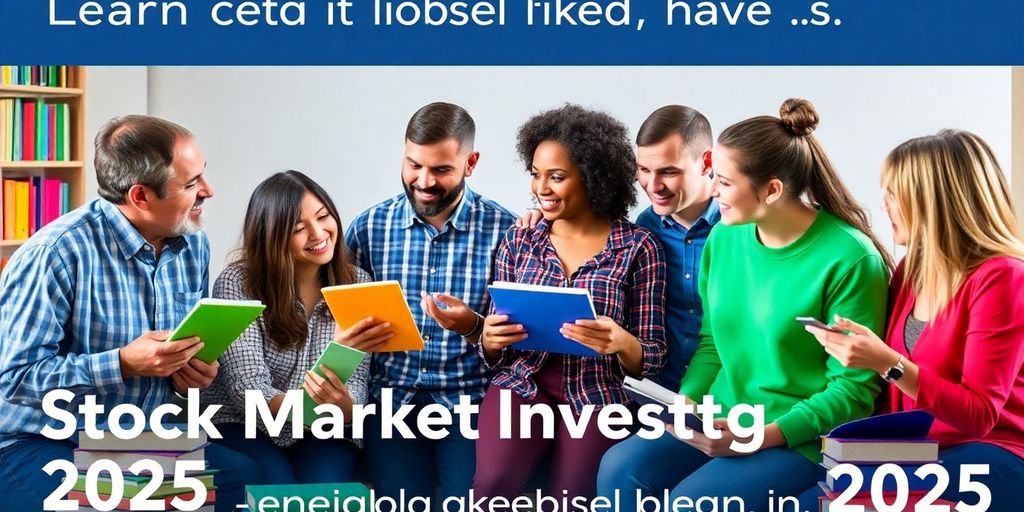 Group learning about stock market investing together.