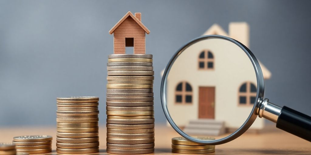 Una casa con un signo de dólar sobre ella.