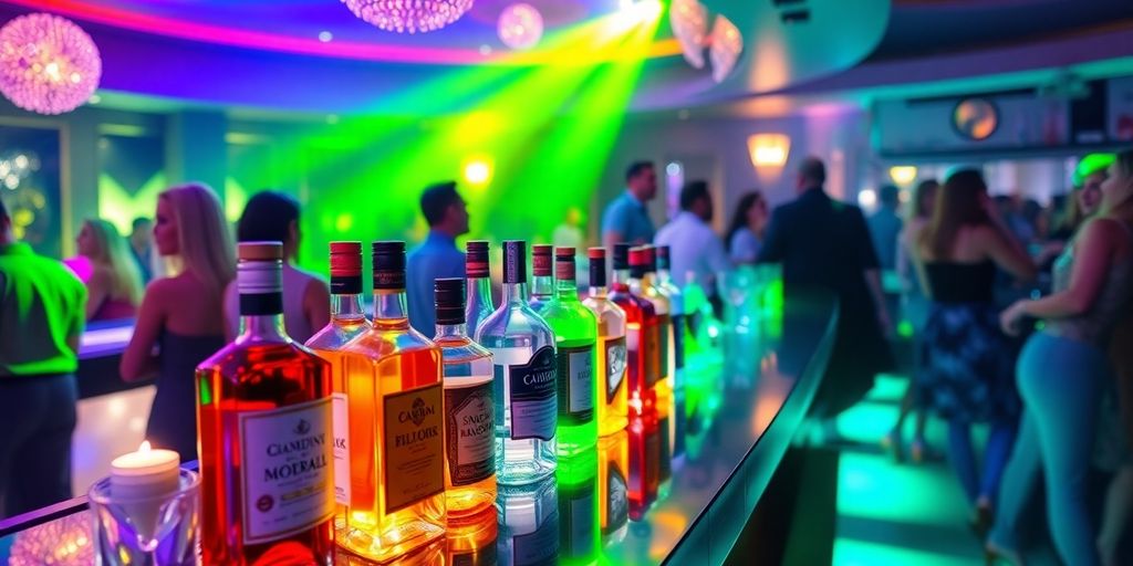 Cabo nightclub with VIP bottle service display.