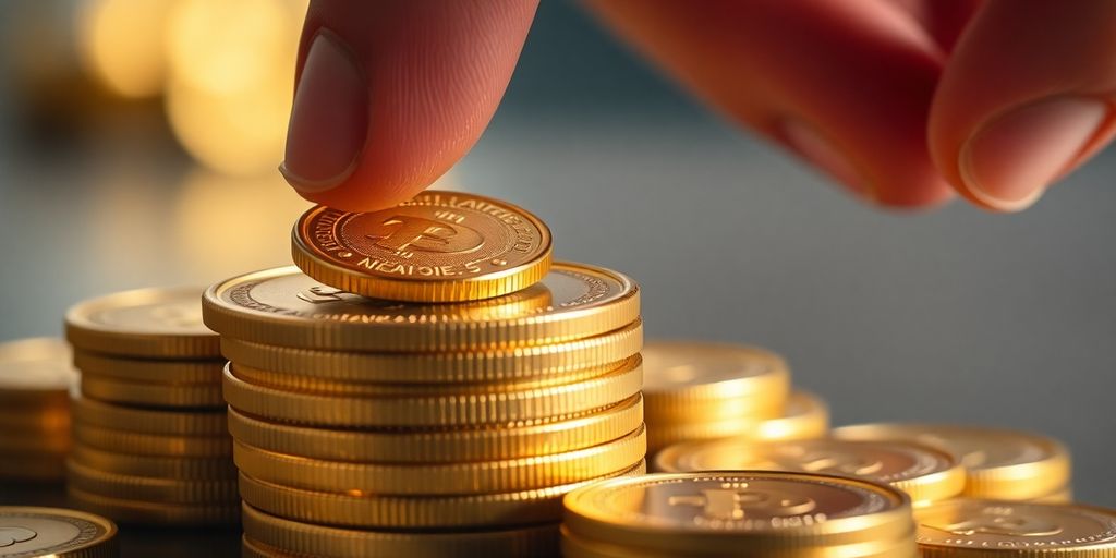 Pièces d'or brillantes, pièces de monnaie, mains