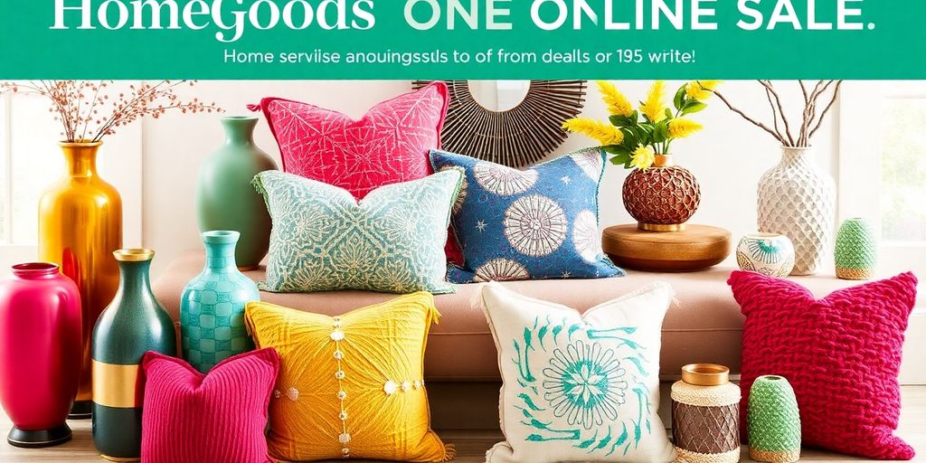 Colorful home decor items from a HomeGoods online sale.