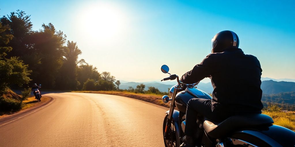 Georgia Motorcycle Laws Kennesaw Riders Should Know – Singhtoro Law PA Explains 3 Motorcycle rider on open road, Georgia landscape.