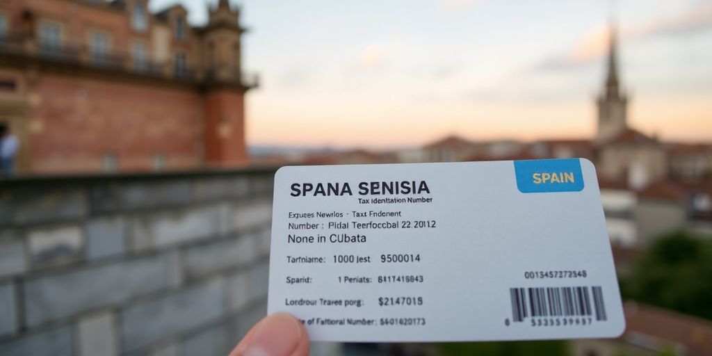 Spanish Tax Identification Number card with Spanish landmarks background.