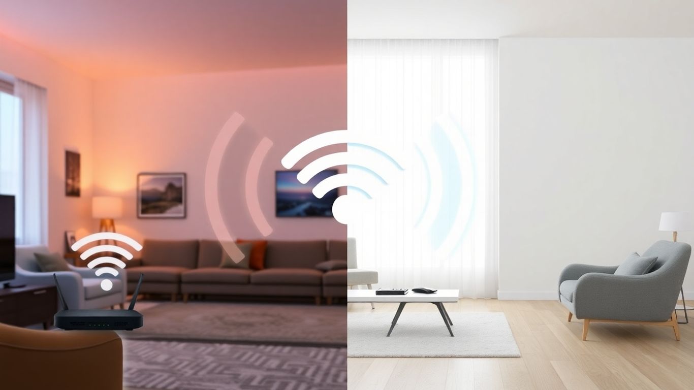 Sinais Wi-Fi 2.4 GHz e 5 GHz em casas