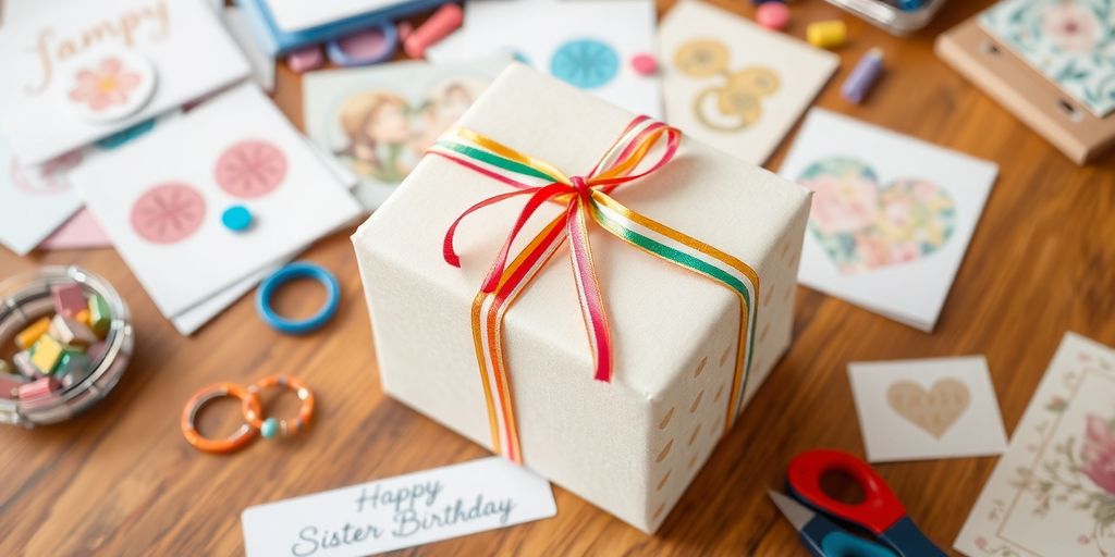 Gift box and crafting supplies for sister's birthday.