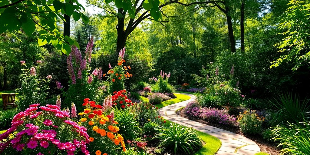 Gartenparadies mit Blumen und Bäumen visualisieren