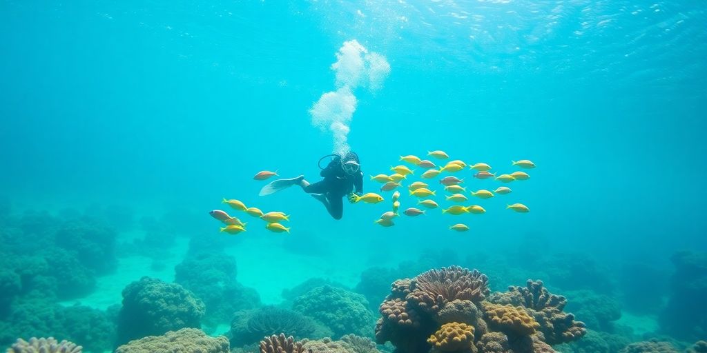 Divers exploring vibrant coral reefs in Rangiroa's clear blue waters.