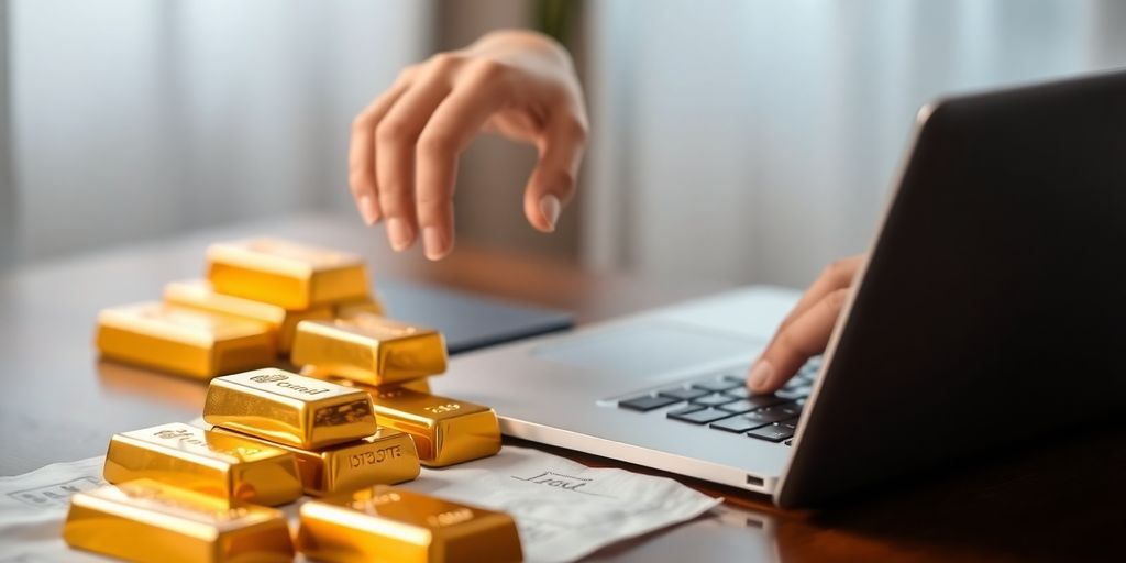 Personne organisant une donation de lingots d’or à distance.