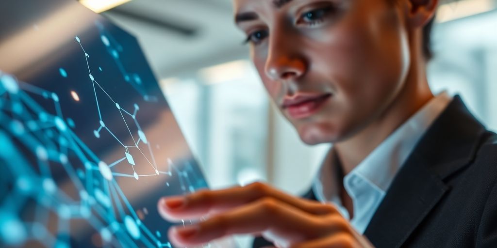 AI assisting job seeker, digital interface.