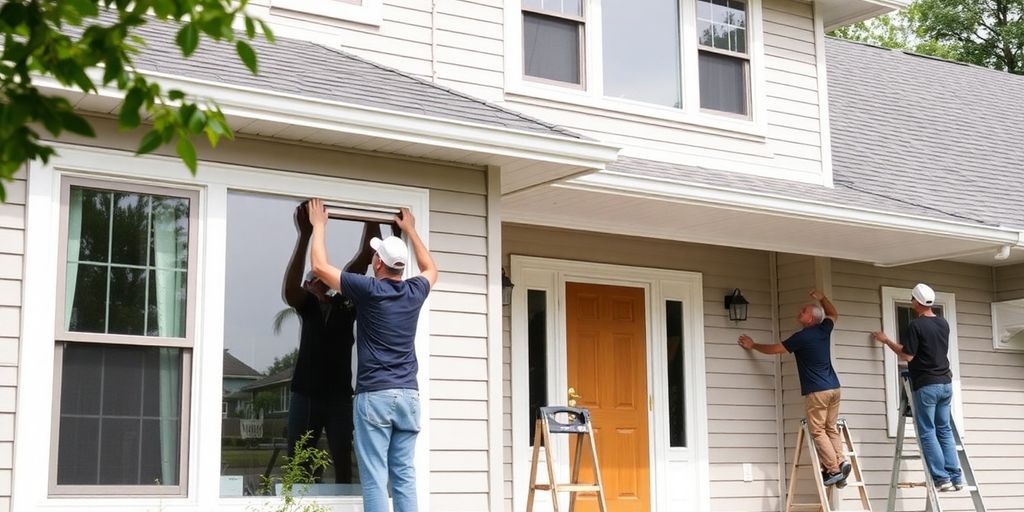 Home renovation project progress with skilled workers.