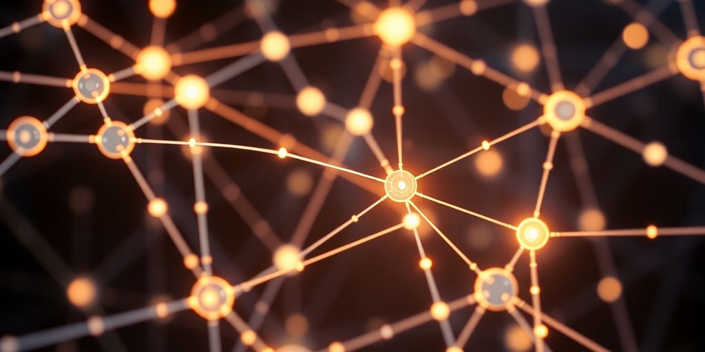 Abstract neural network patterns with glowing nodes.
