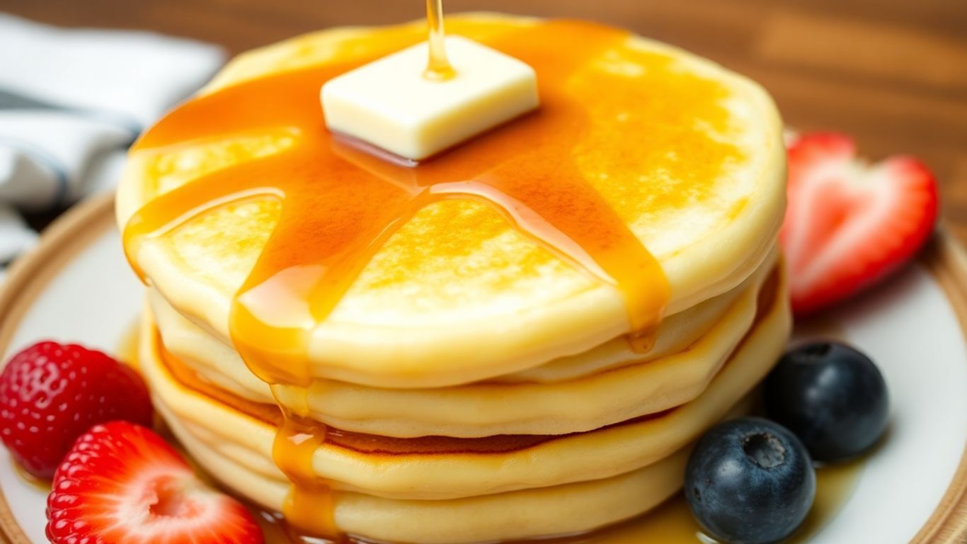 Fluffy Japanese pancake with syrup and butter.