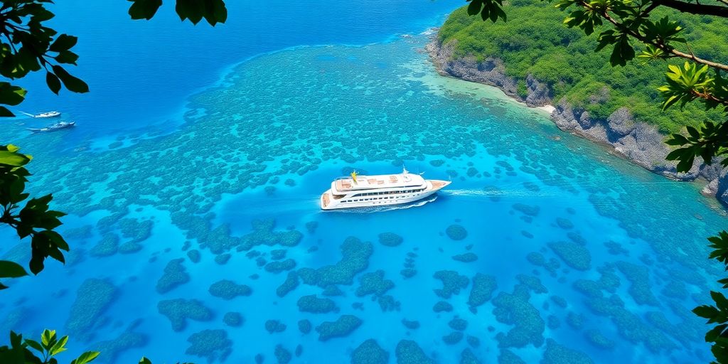 Luxury cruise ship in Raja Ampat's beautiful waters.