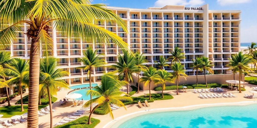 Vista de la playa y la piscina del Riu Palace Baja California.