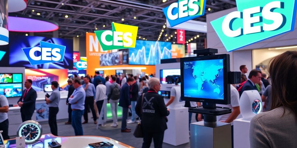 Futuristic technology displays at CES exhibition.
