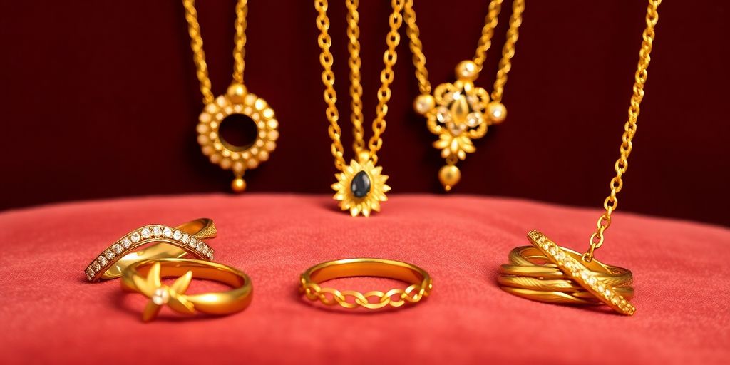 Bijoux en or élégants sur un fond en velours.