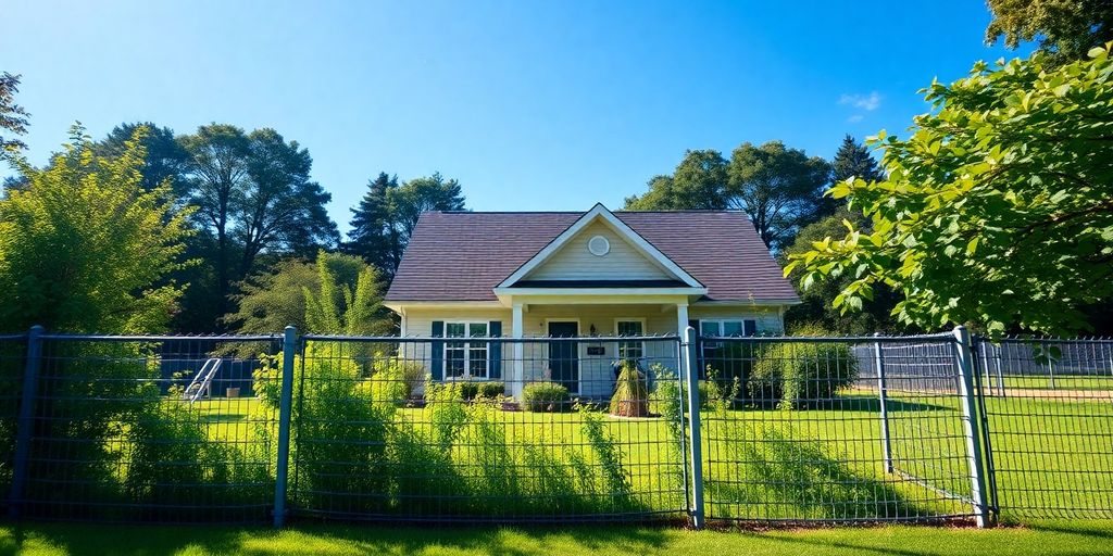 Cozy home with a protective fence and greenery.