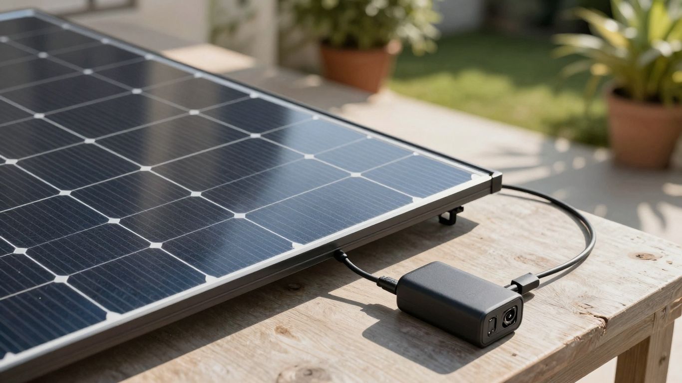EcoFlow 400W portable solar panel on a sunny patio.