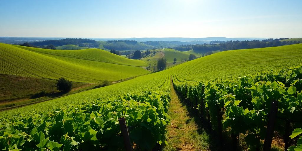 Heuvelachtig landschap met wijngaarden in Limburg.