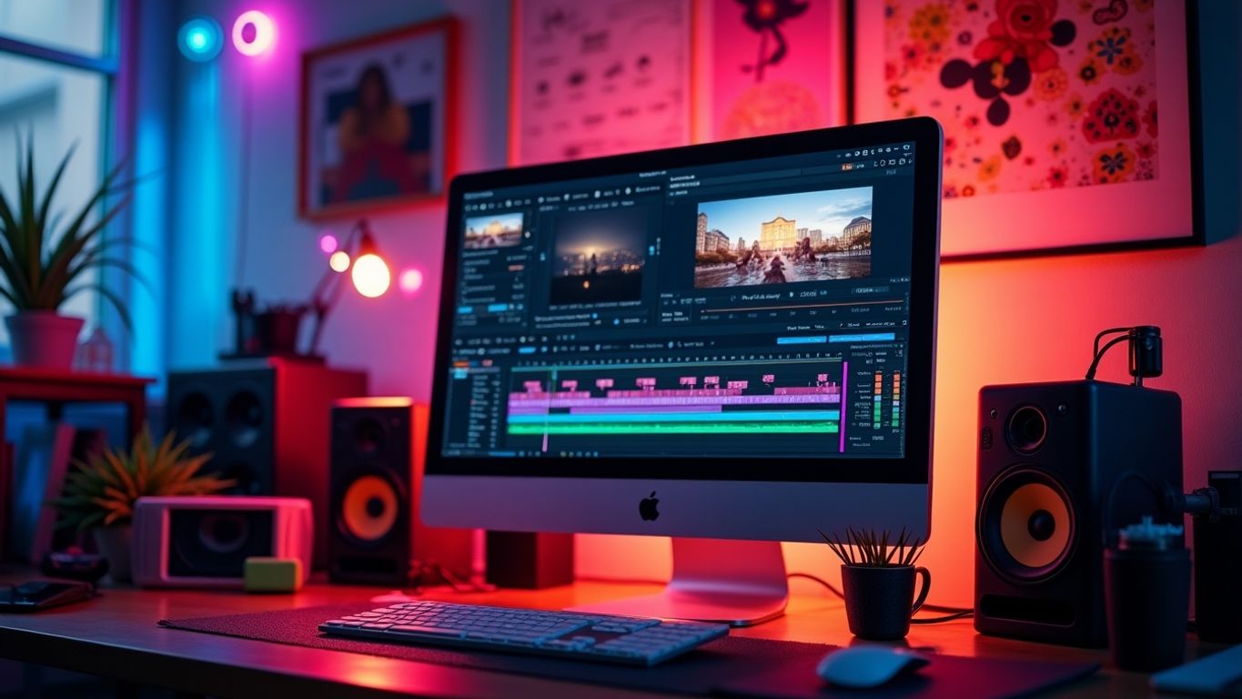 Creative workspace for AI video editing tools.