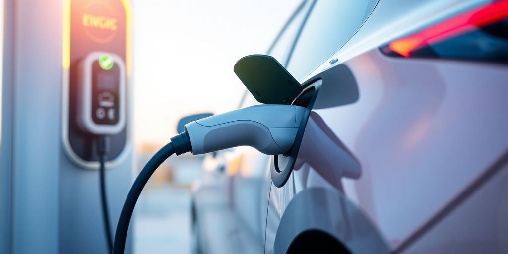 Electric vehicle charging at a modern station.