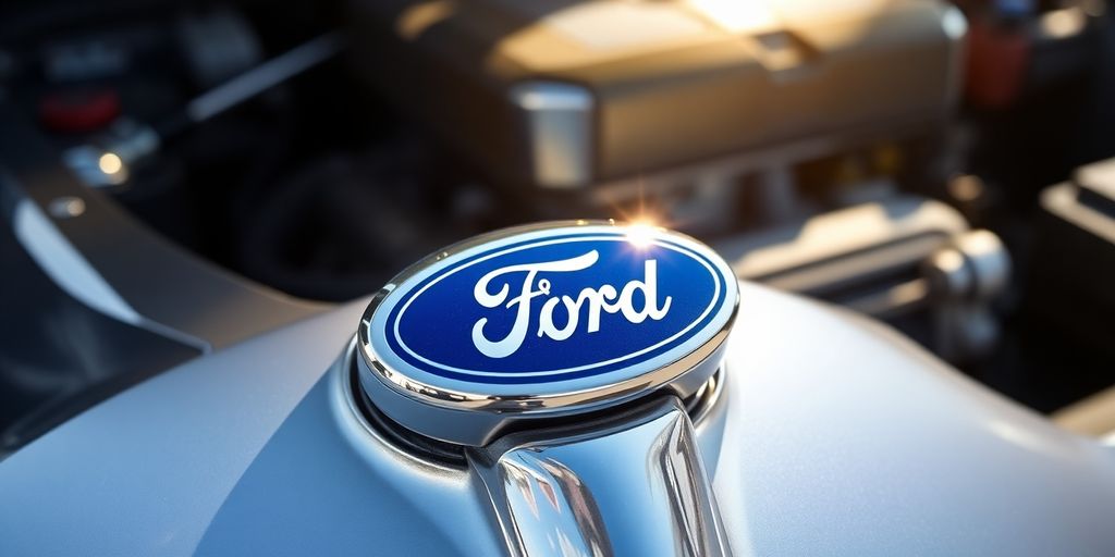 Ford emblem on a car engine.