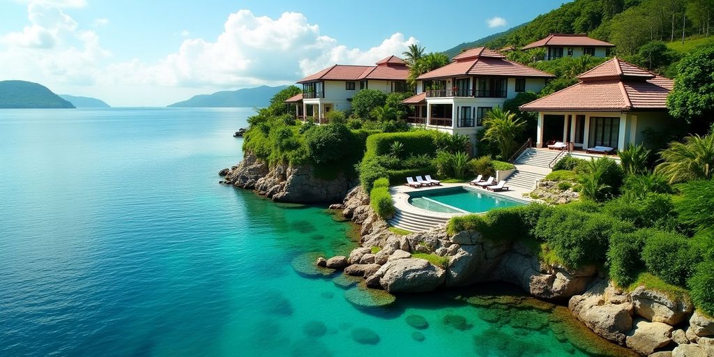 Luxurious homes with tropical landscaping in Phuket, Thailand.