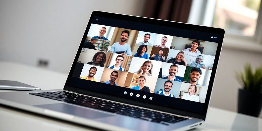 Zoom video call on a laptop screen.