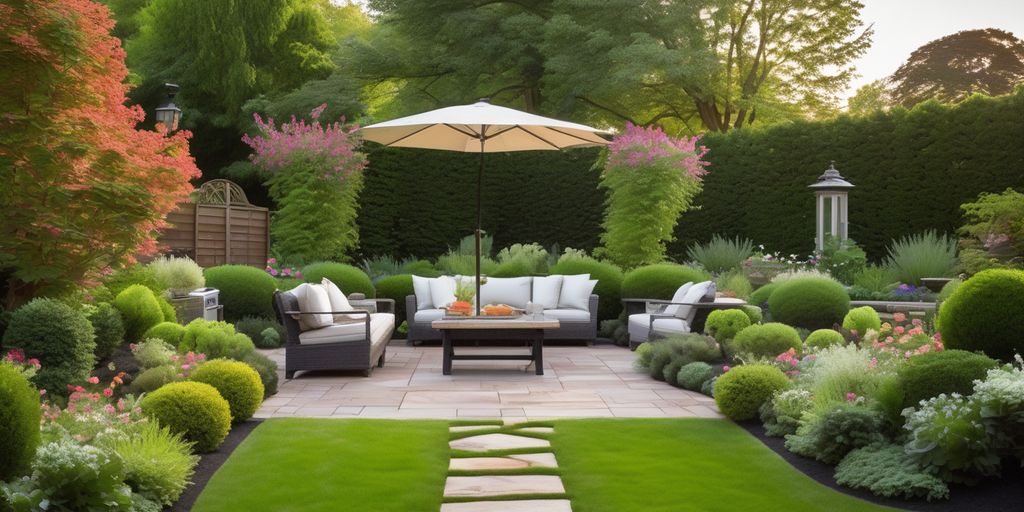 beautiful garden landscape with outdoor living space